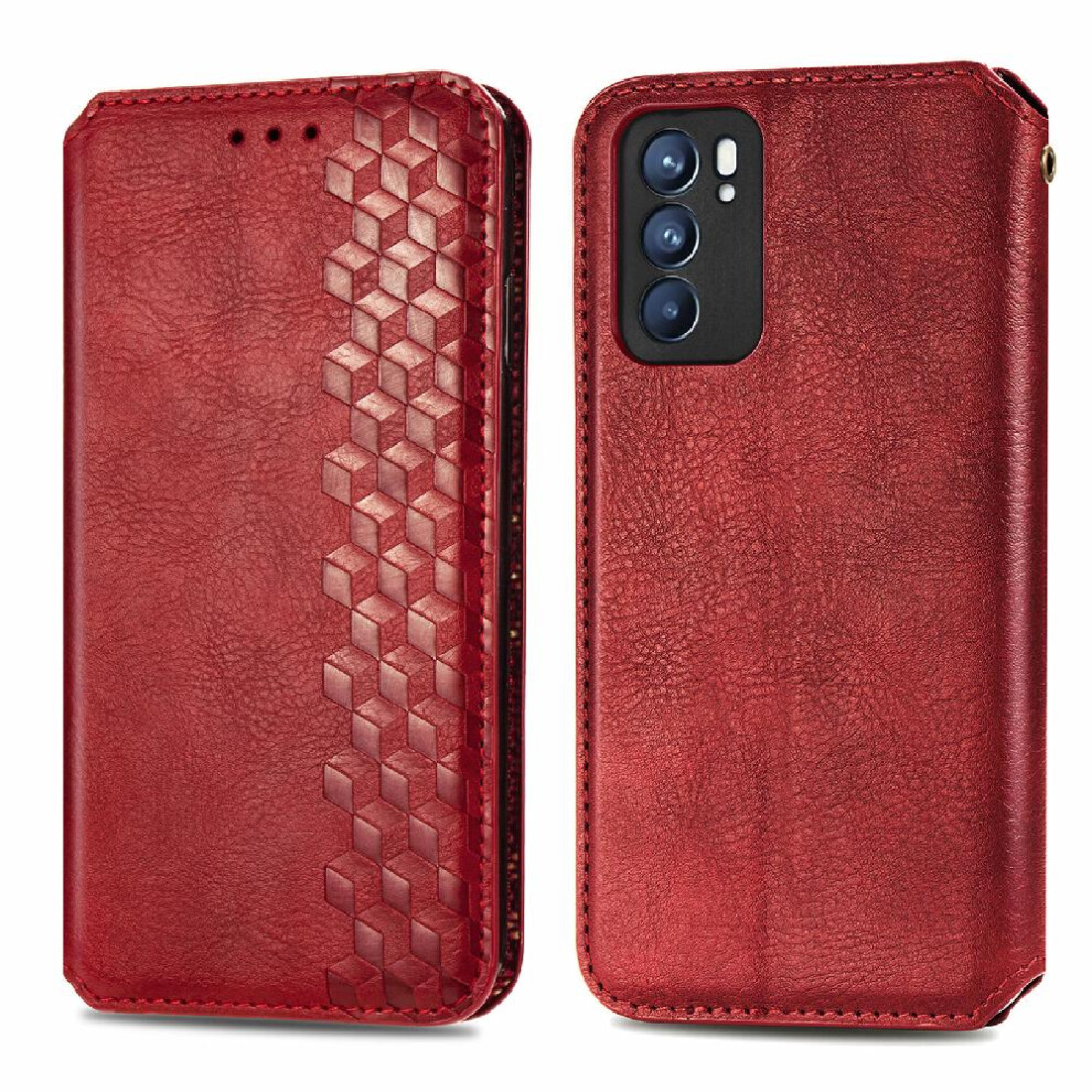 (Red) Case For Oppo Reno 6 5G Leather Case Exquisite Business Wallet Function Flip Cover Fashion Design Red 764762551537