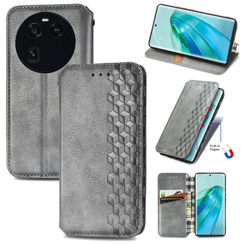 ( ) Case For Oppo Find X6 Exquisite Business Flip Cover Fashion Design Leather Case Wallet Function Gray 764762551971