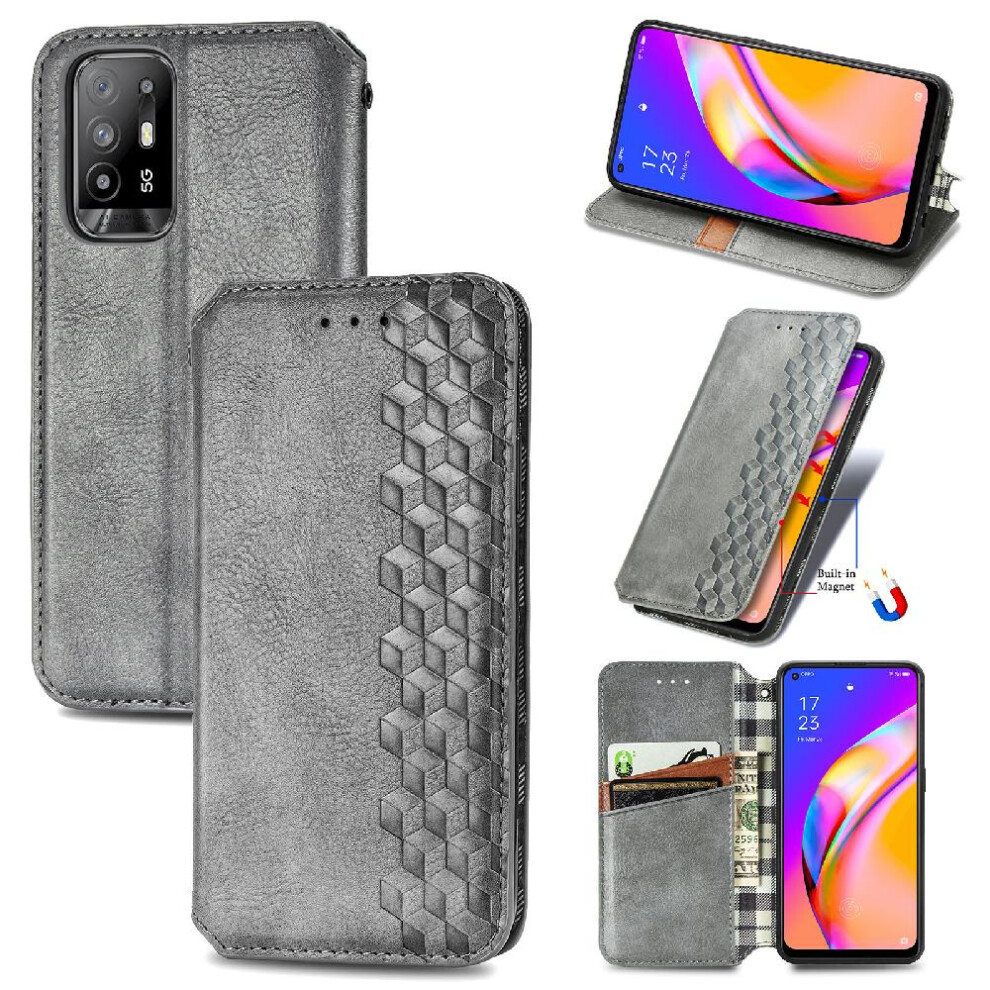( ) Case For Oppo Reno 5Z Wallet Function Exquisite Business Fashion Design Flip Cover Leather Case Gray 764762552947