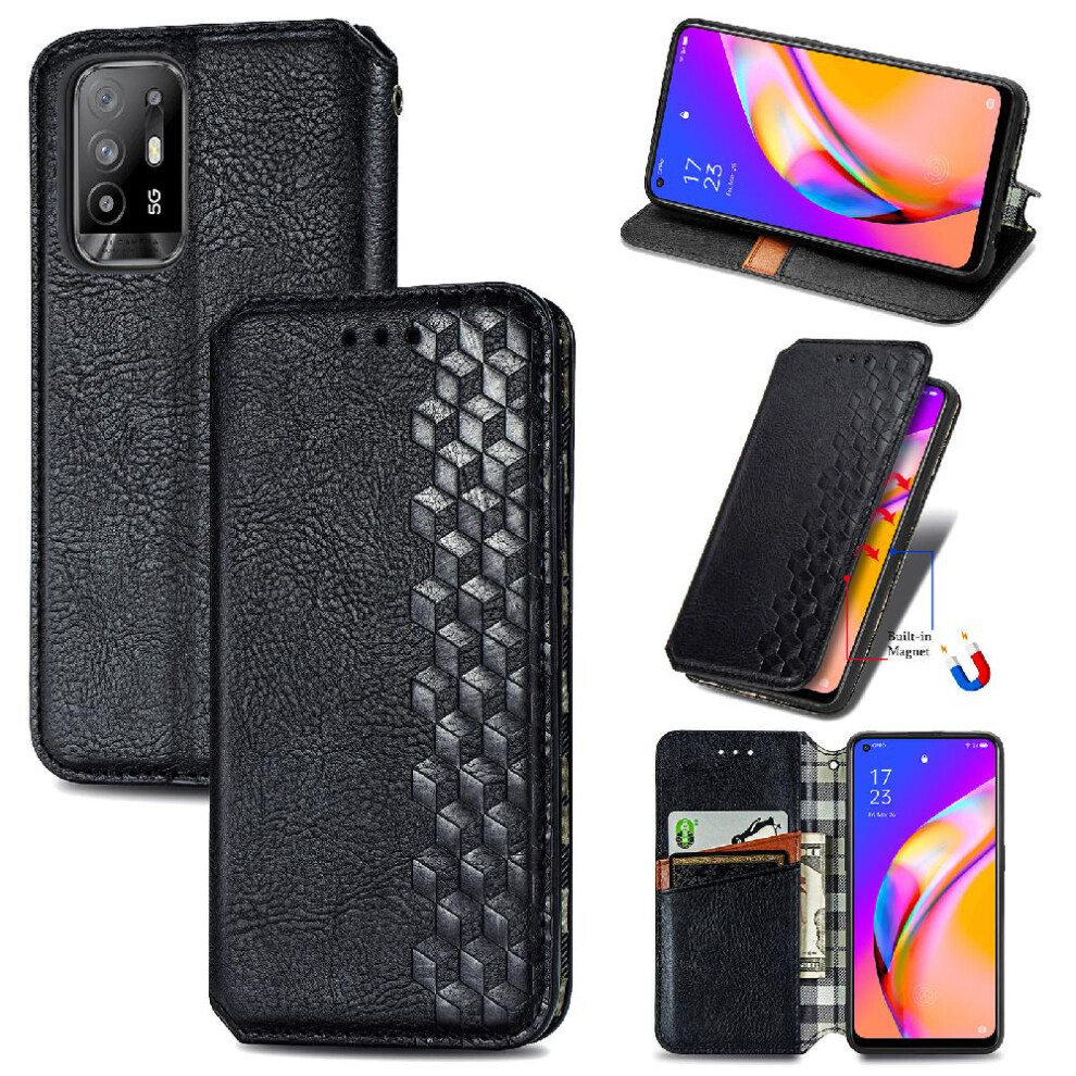 (Black) Case For Oppo Reno 5Z Wallet Function Exquisite Business Fashion Design Flip Cover Leather Case Black 764762552909