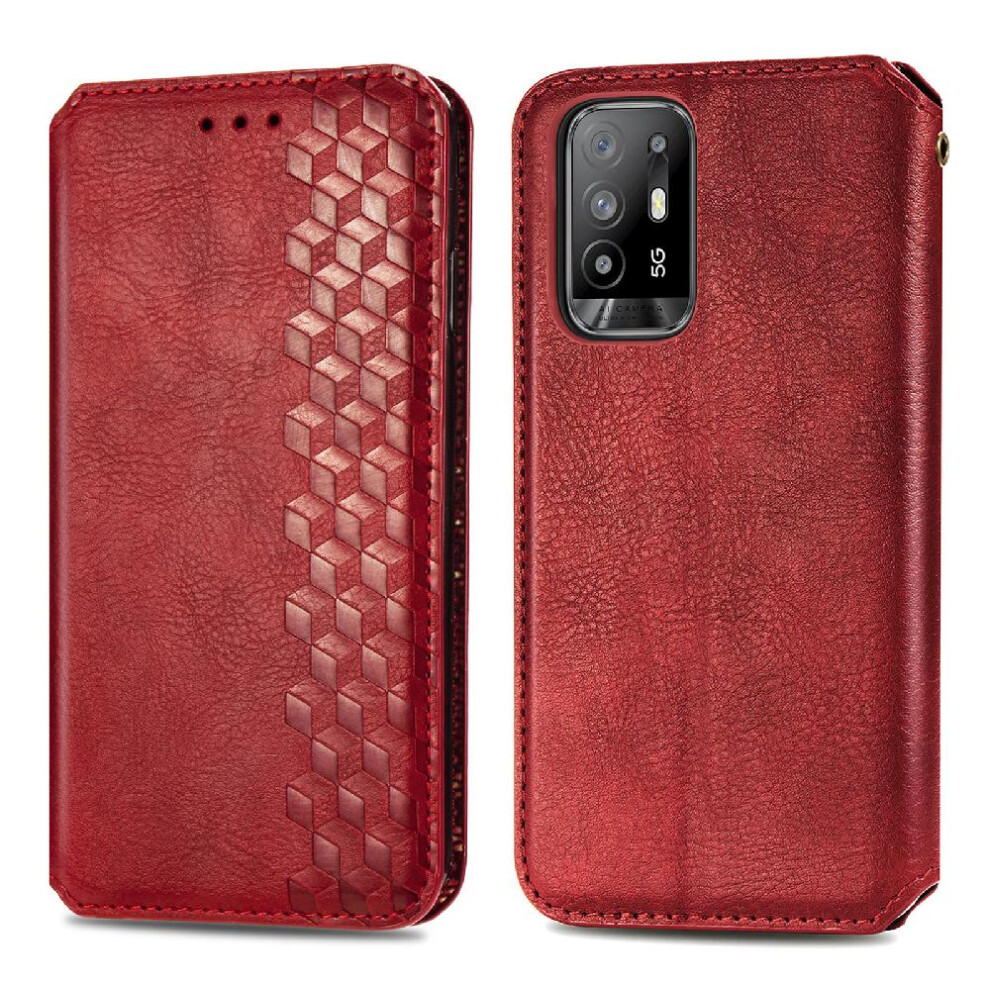 (Red) Case For Oppo Reno 5Z Wallet Function Exquisite Business Fashion Design Flip Cover Leather Case Red 764762552954