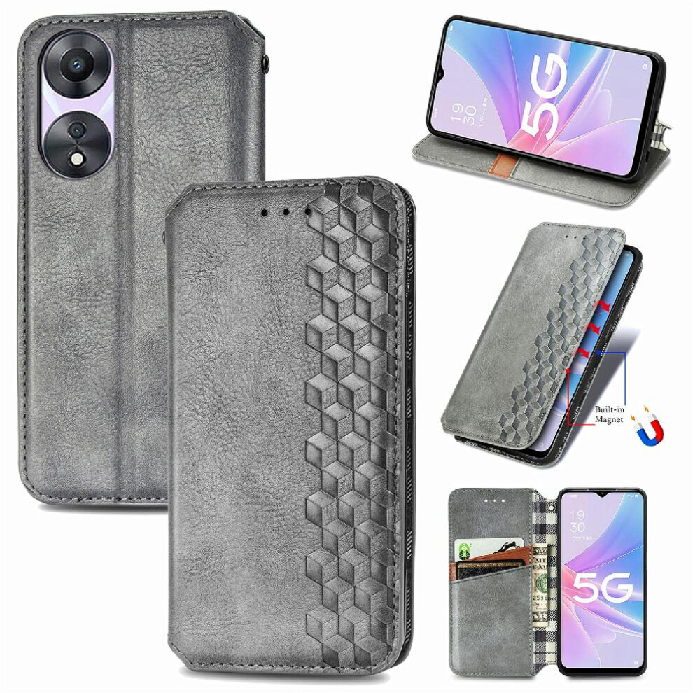 ( ) Case For Oppo A78 Exquisite Business Fashion Design Flip Cover Leather Case Wallet Function Gray 764762553470