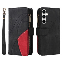 (Black) Case For Samsung Galaxy A35 5G Zipper Wallet Style Kickstand Protective Two-color Stitching Nine Card Slots With Card Slot Stand