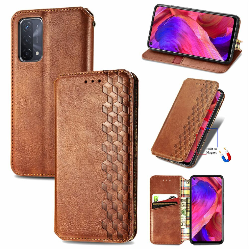 (Brown) Case For Oppo A54 5G Flip Cover Exquisite Business Fashion Design Leather Case Wallet Function Brown 764762555047