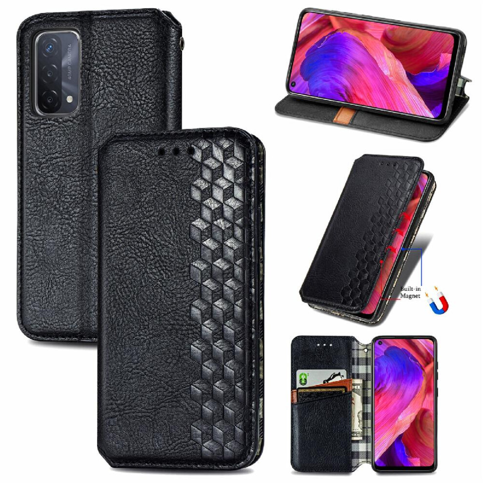 Gangxun (Black) Case For Oppo A54 5G Flip Cover Exquisite Business Fashion Design Leather Case Wallet Function Black
