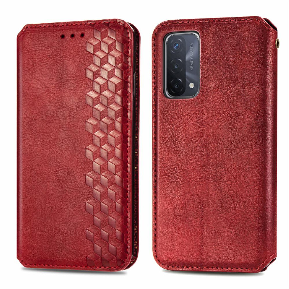 (Red) Case For Oppo A54 5G Flip Cover Exquisite Business Fashion Design Leather Case Wallet Function Red 764762555061