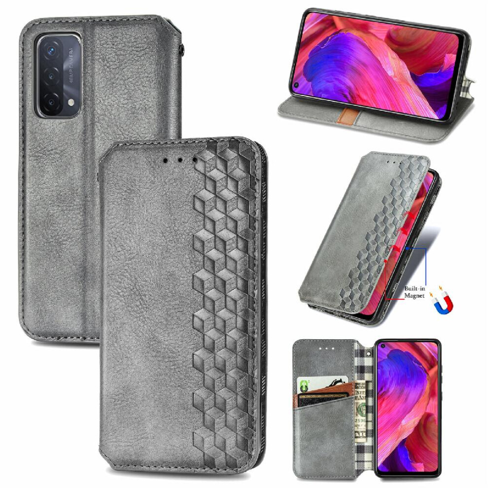 ( ) Case For Oppo A54 5G Flip Cover Exquisite Business Fashion Design Leather Case Wallet Function Gray 764762555054