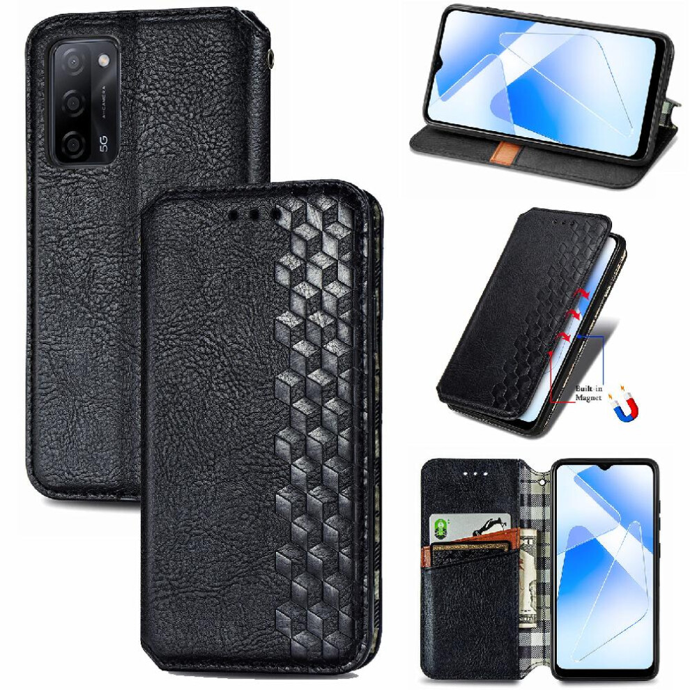(Black) Case For Oppo A55 5G Flip Cover Fashion Design Leather Case Wallet Function Exquisite Business Black 764762554897