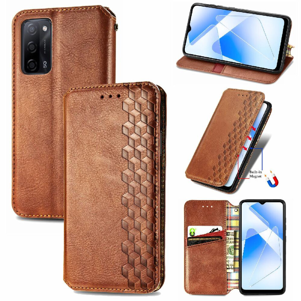 (Brown) Case For Oppo A55 5G Flip Cover Fashion Design Leather Case Wallet Function Exquisite Business Brown 764762554927