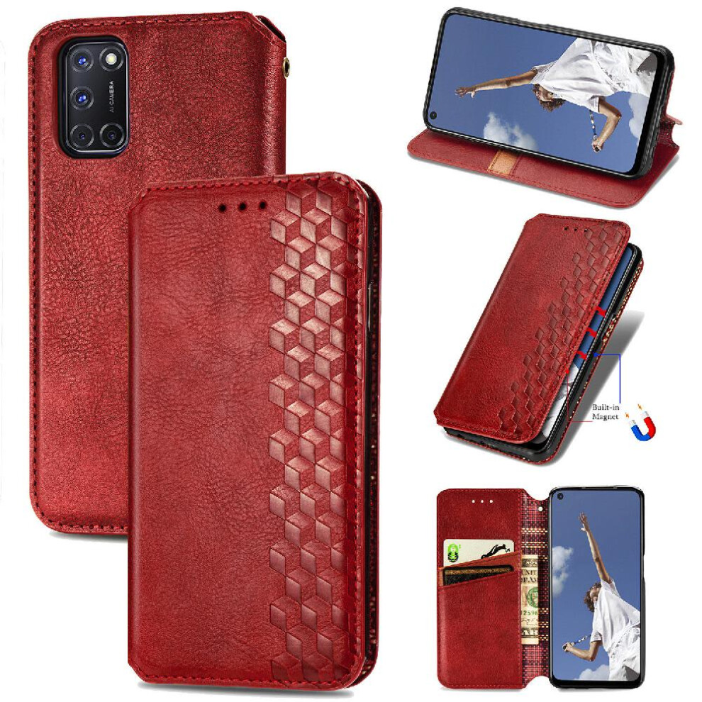 (Red) Case For Oppo A52 / A72 / A92 Flip Cover Wallet Function Leather Case Fashion Design Exquisite Business Red 764762555337