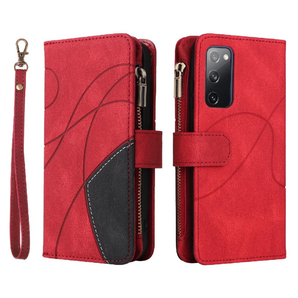 (Red) Case For Samsung Galaxy S20 Fe Kickstand Protective With Card Slot Stand Two-Color Stitching Nine Card Slots Zipper Wallet Style Red 764762555351