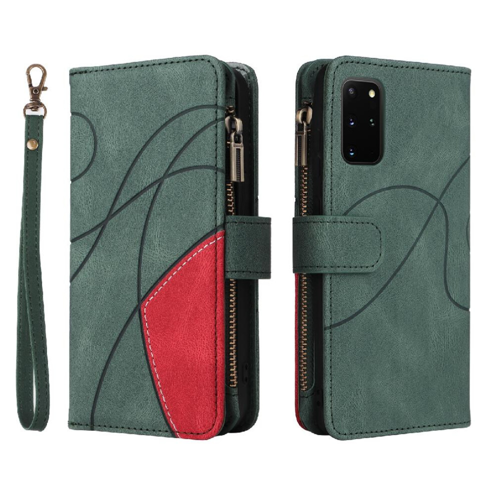 (Green) Case For Samsung Galaxy S20 Plus Kickstand Protective Zipper Wallet Style Nine Card Slots With Card Slot Stand Two-Color Stitching Green 764762555429