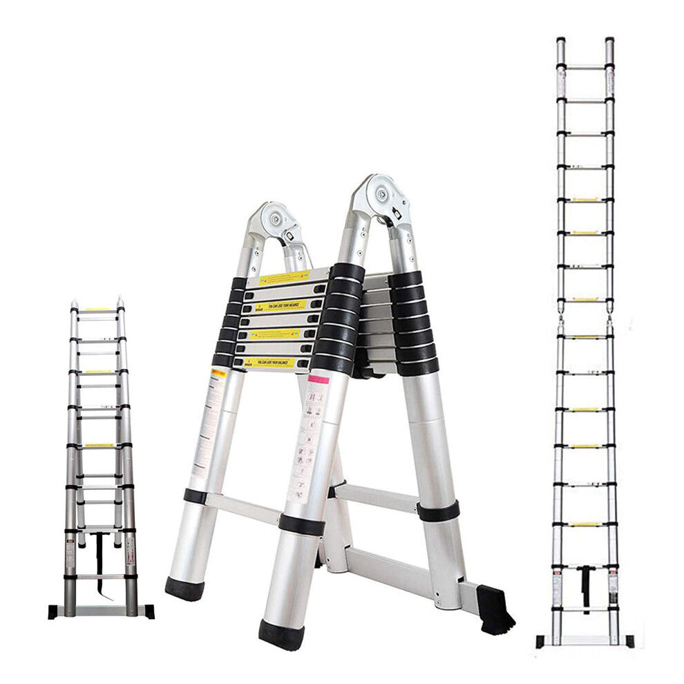 (5M) Multipurpose Telescopic A Frame Ladder with Stabilizer Bar for Home Outdoor Working