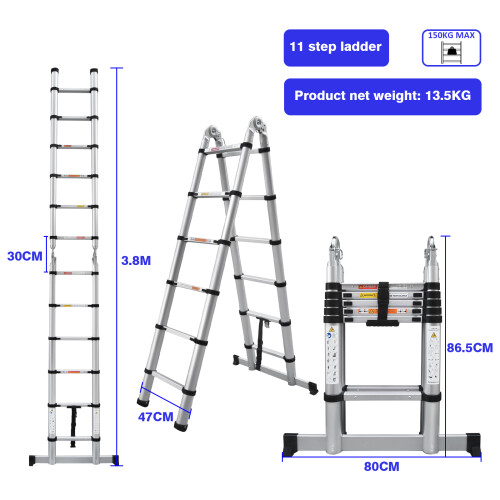 (5M) Multipurpose Telescopic A Frame Ladder with Stabilizer Bar for Home Outdoor Working 2