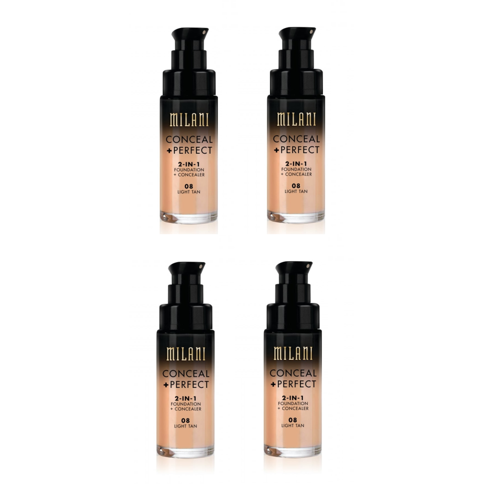 Milani Conceal And Perfect 2 In 1 Foundation + Concealer Light Tan 30ml x4