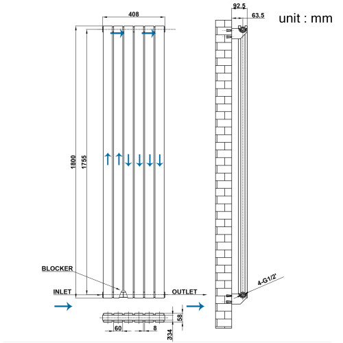AICA Clearance Sale Flat Panel Radiator Double White 1800x408mm 2