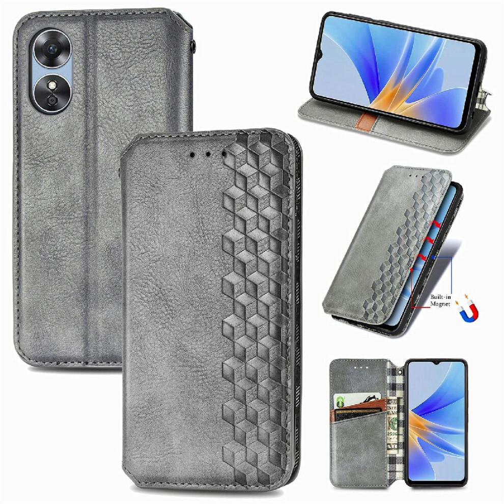 ( ) Case For Oppo A17 Fashion Design Leather Case Exquisite Business Flip Cover Wallet Function Gray 764762556105