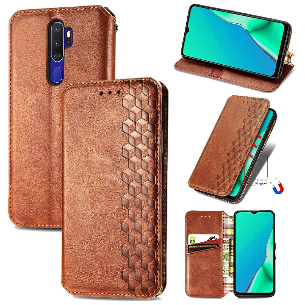(Brown) Case For Oppo A9 2020 Leather Case Fashion Design Exquisite Business Flip Cover Wallet Function Brown 764762556419