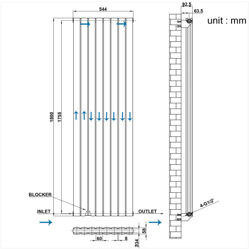 AICA Clearance Sale Flat Panel Radiator Double White 1800x544mm 2