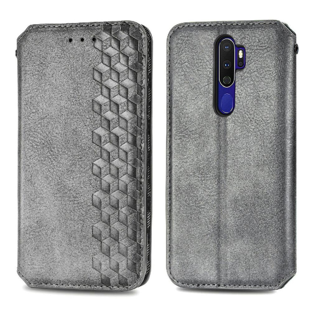 (Gray ) Case For OPPO A5 2020 Fashion Design Flip Cover Wallet Function Exquisite Business Leather Case