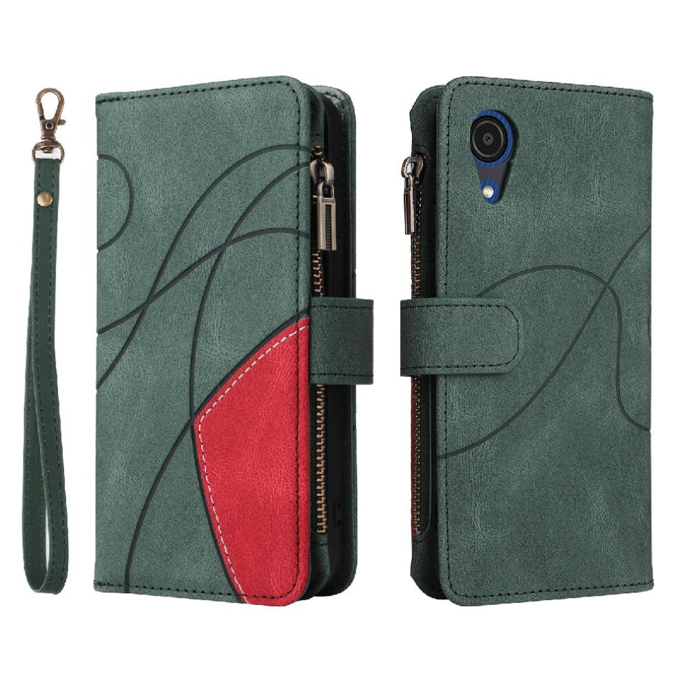 (Green) Case For Samsung Galaxy A03 Core Two-Color Stitching Kickstand Protective With Card Slot Stand Zipper Wallet Style Nine Card Slots Green 764762557089