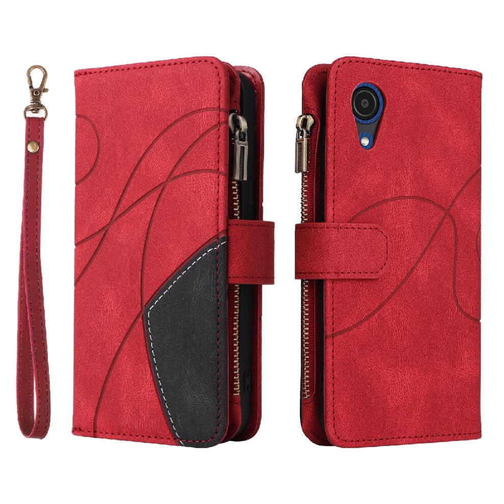 (Red) Case For Samsung Galaxy A03 Core Two-Color Stitching Kickstand Protective With Card Slot Stand Zipper Wallet Style Nine Card Slots Red 764762557065