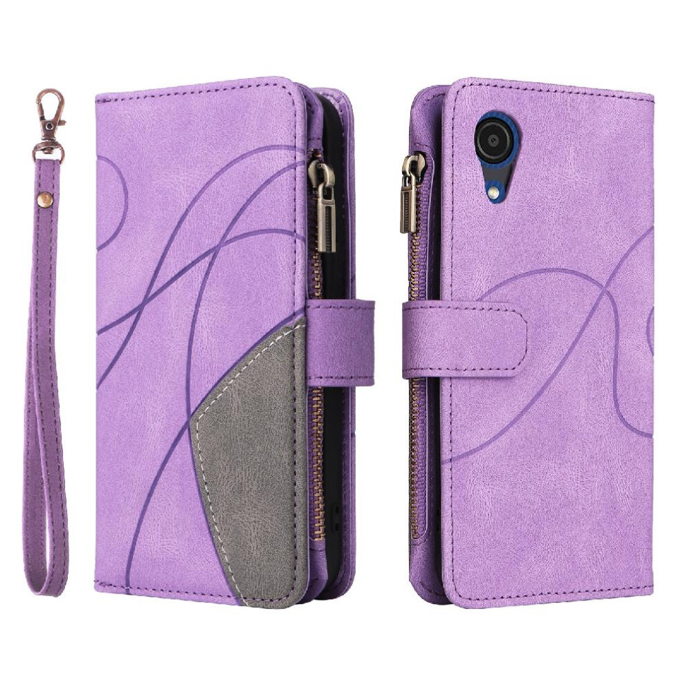 (Purple) Case For Samsung Galaxy A03 Core Two-Color Stitching Kickstand Protective With Card Slot Stand Zipper Wallet Style Nine Card Slots Purple 764762557072