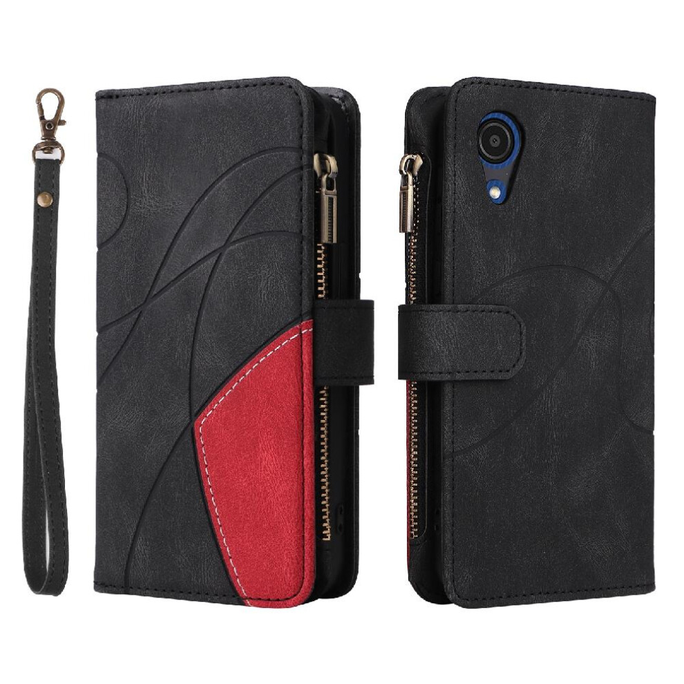 (Black) Case For Samsung Galaxy A03 Core Two-Color Stitching Kickstand Protective With Card Slot Stand Zipper Wallet Style Nine Card Slots Black 764762557058