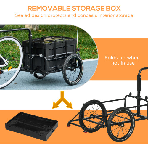 Homcom HOMCOM Bicycle Trailer with Foldable Storage Box and Pneumatic Tyres, Black 2