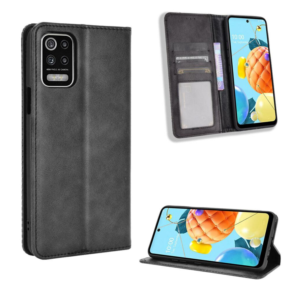 (Black) Case For Lg K52/K62 Magnetic Closure Wallet Pu Leather Black 764762557157