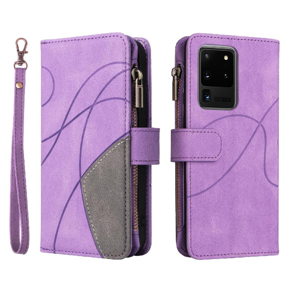 (Purple) Case For Samsung Galaxy S20 Ultra Two-Color Stitching Nine Card Slots With Card Slot Stand Kickstand Protective Zipper Wallet Style Purple 764762557218