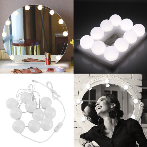 Make Up Mirror Lights 10 LED Kit Bulbs Vanity Light Dimmable Lamp Dressing USB 2
