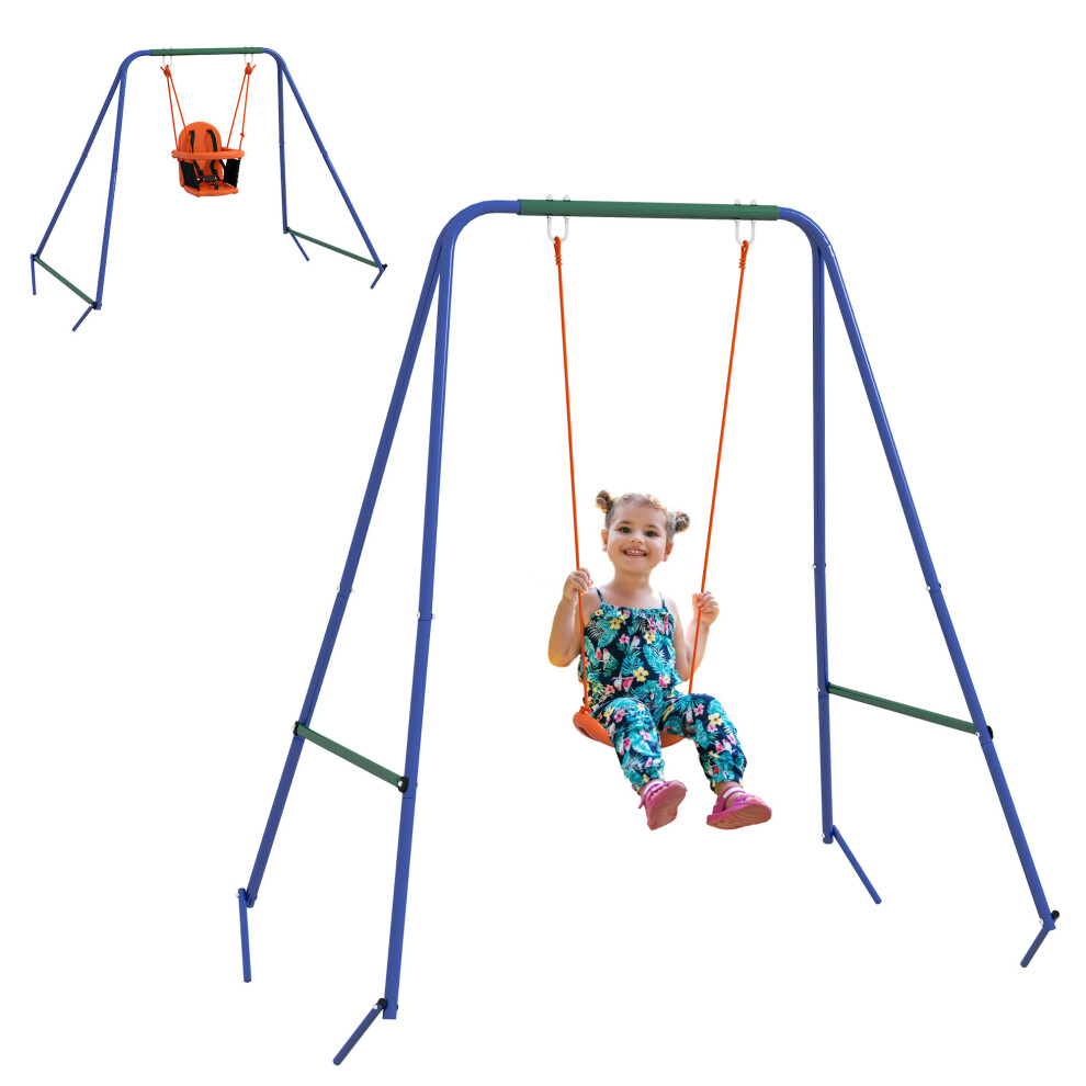 Outsunny Garden Swing Set for Toddlers w/ Safety Belt - Orange and Blue