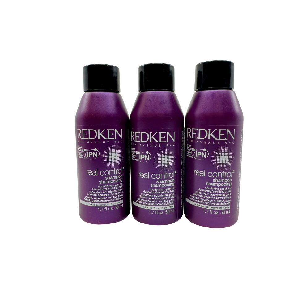 Redken Real Control Nourishing Shampoo Dry & Damaged Hair 1.7 OZ Set of 3