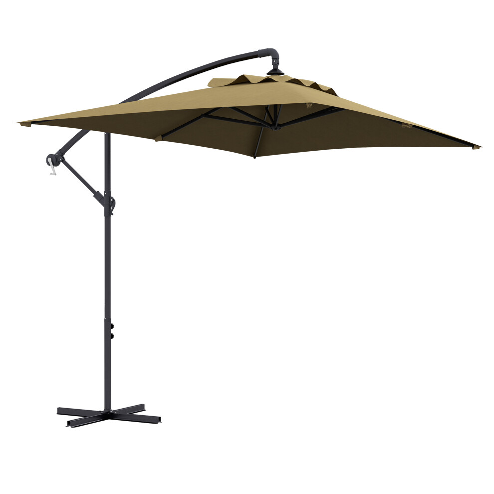 3 M Cantilever Parasol With Cross Base, Crank Handle, 6 Ribs