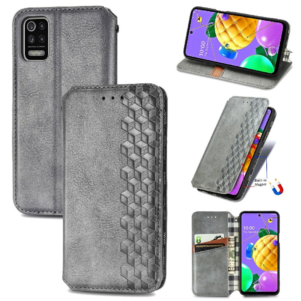 ( ) Case For Lg K52 Exquisite Business Fashion Design Wallet Function Flip Cover Leather Case Gray 764762557751