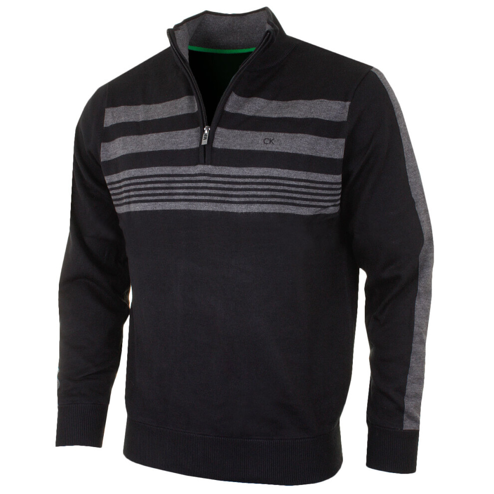 (S, Black) Calvin Klein Golf Mens 2021 CK Stripeblock Lined Sweater