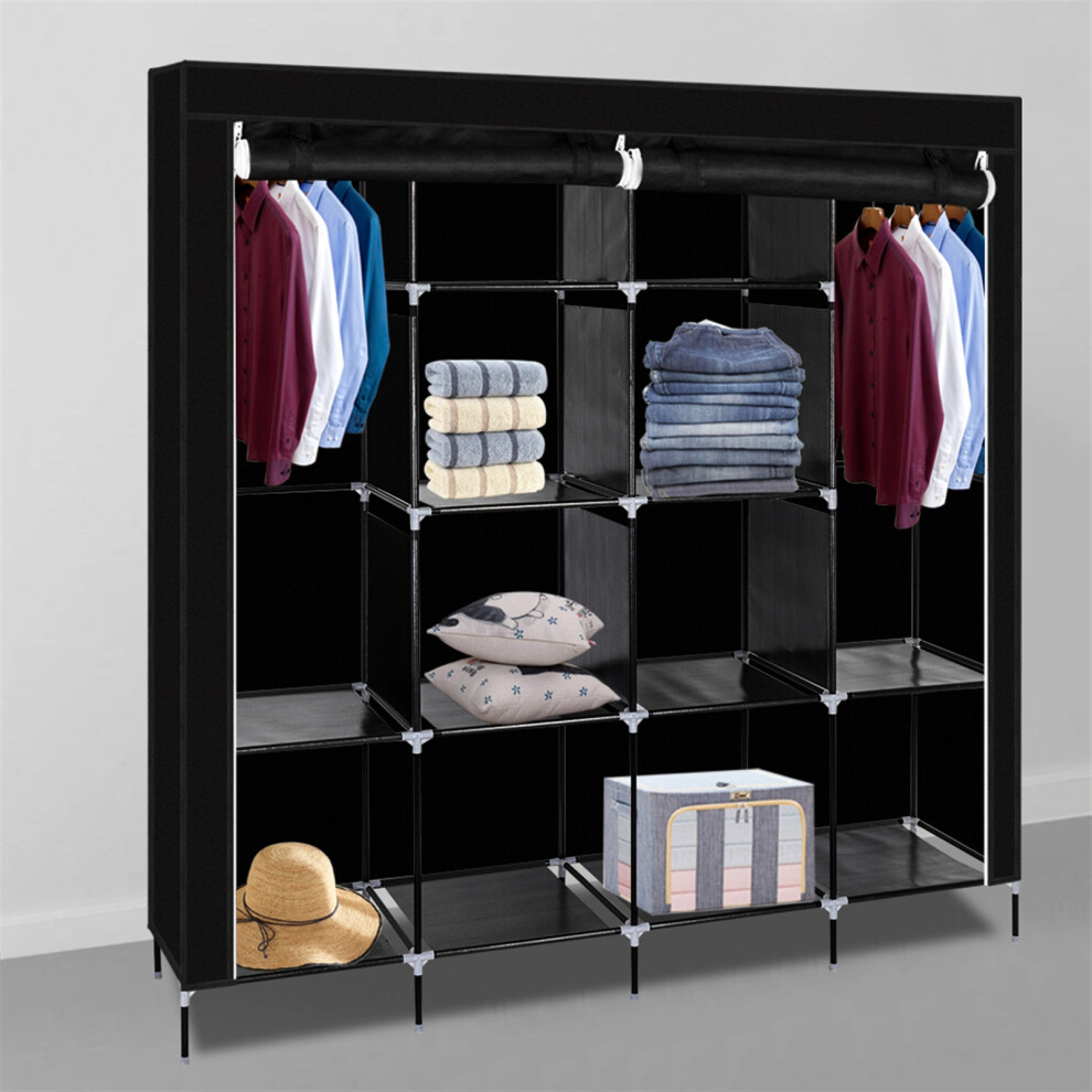 Portable Clothes Closet Wardrobe Clothes Storage Rack 12 Shelves 4 Side Pockets ﻿