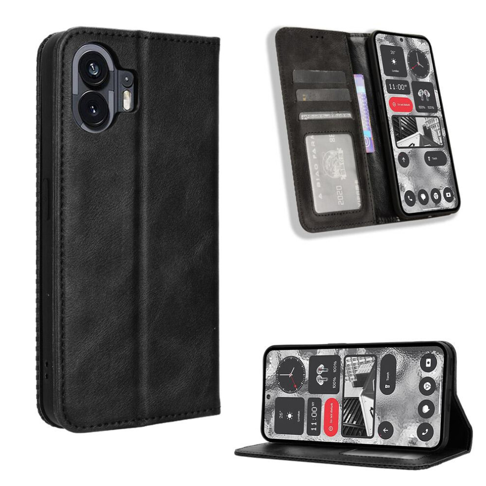 (Black) Case For Nothing Phone 2 Magnetic Closure Wallet Pu Leather Black 764762557959