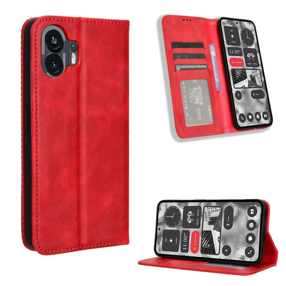 (Red) Case For Nothing Phone 2 Magnetic Closure Wallet Pu Leather Red 764762557966