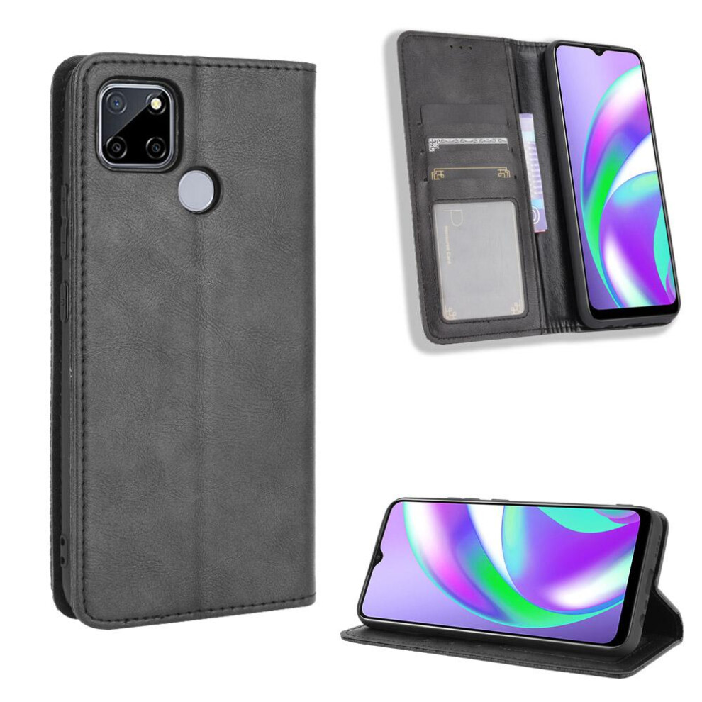 (Black) Case For Realme Narzo 20 Wallet Magnetic Closure Pu Leather Black 764762558154