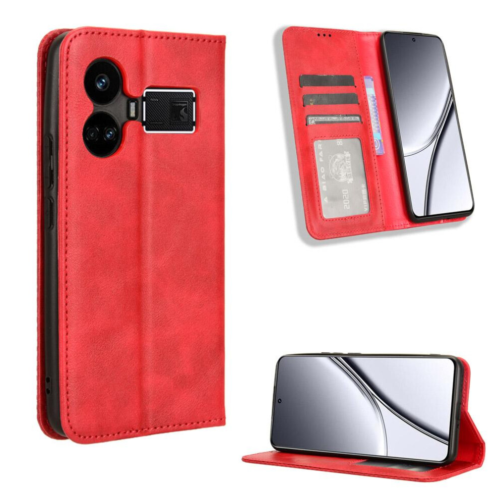 (Red) Case For Realme Gt 5 5G Magnetic Closure Wallet Pu Leather Red 764762558208