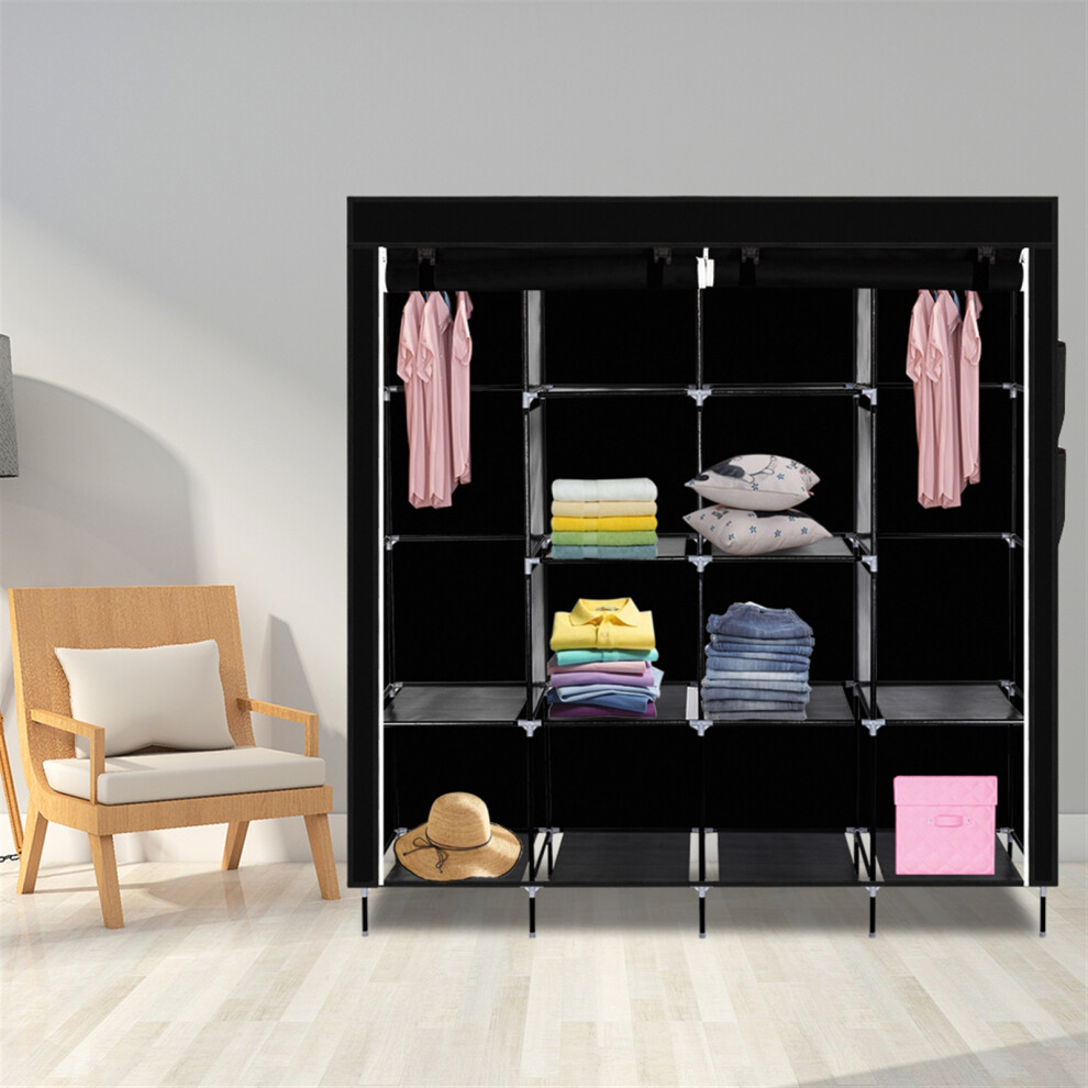 67" Portable Wardrobe Clothes Closet Storage Rack W/ 12 Shelves 4 Side Pockets-image-OPC-PDHFRPQ-NEW