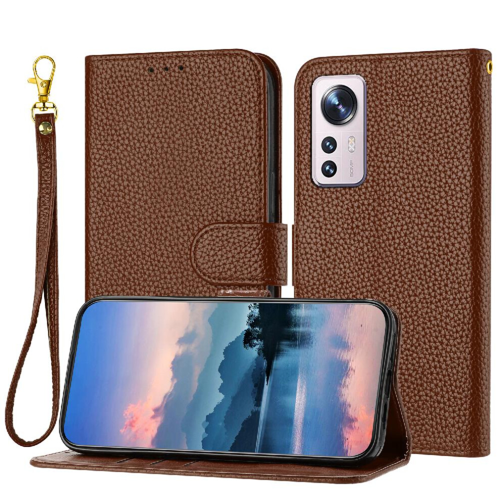 (Brown) Phone Case For Xiaomi 12/12X Flip Folio Card Slots Holder Pu Lether Litchi Pattern Wallet Brown 764762558550