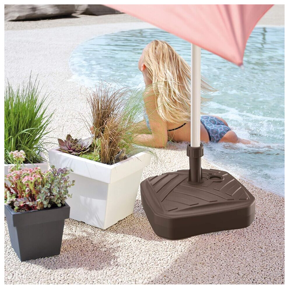 (Square Brown) 10/12L Round/Square Plastic Umbrella Parasol Base Stand Garden Sunshade Holder