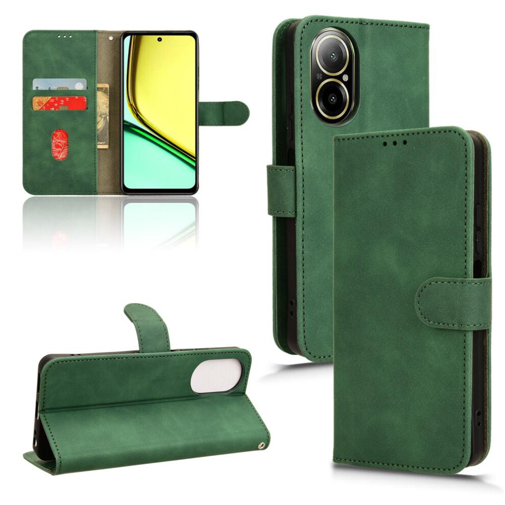 (Green) Case For Oppo Realme C67 4G Full Protection Leather Folio Flip Case Card Insertion Protective Cover With Card Holder Kickstand Green 764762558925