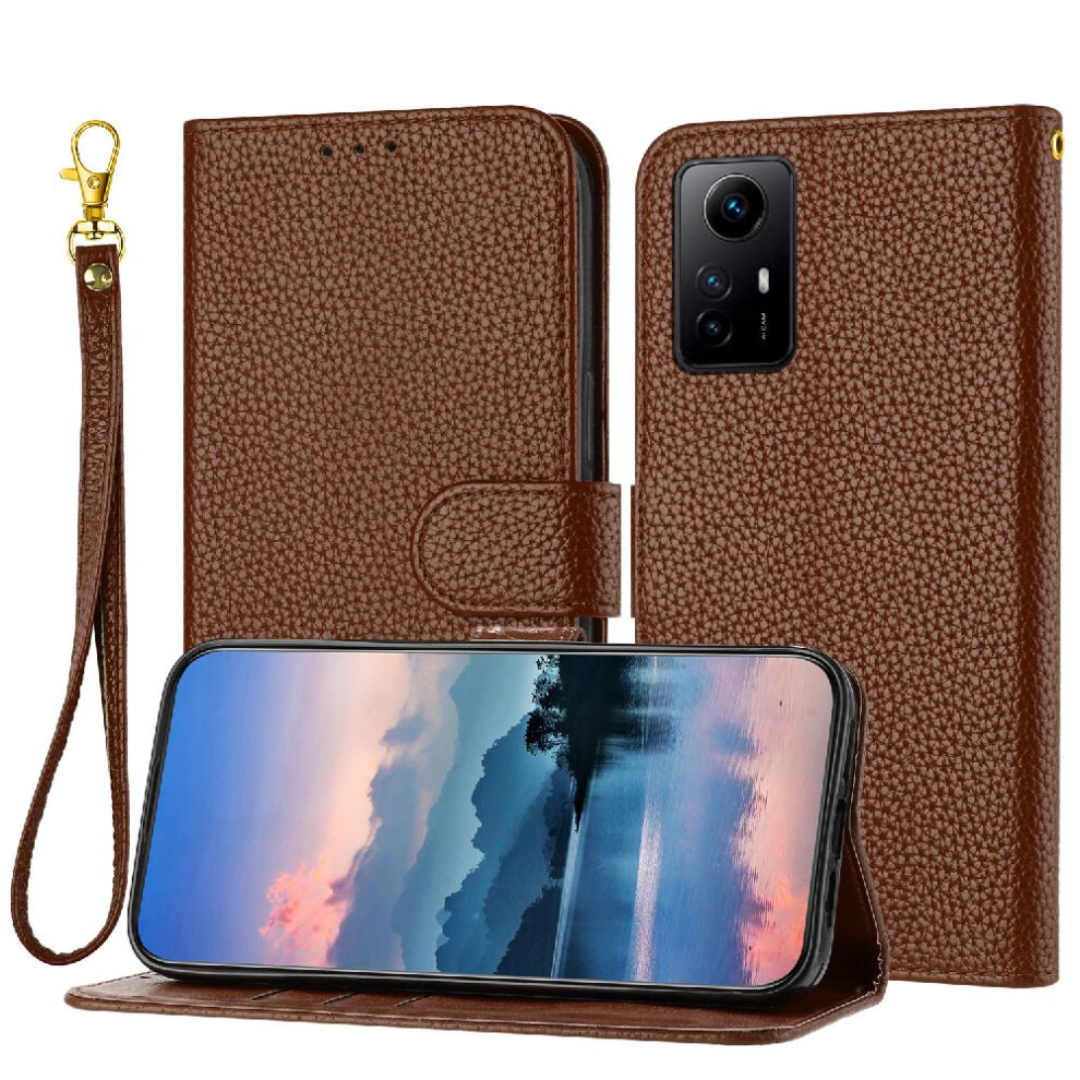 (Brown) Phone Case For Xiaomi Redmi Note 12S Wallet Litchi Pattern Flip Folio Pu Lether Card Slots Holder Brown 764762559281