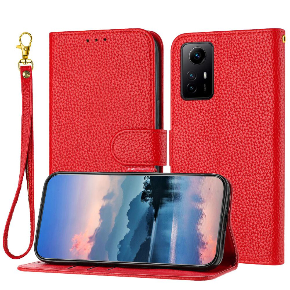 (Red) Phone Case For Xiaomi Mi Note 12S Wallet Litchi Pattern Flip Folio Pu Lether Card Slots Holder Red 764762559250