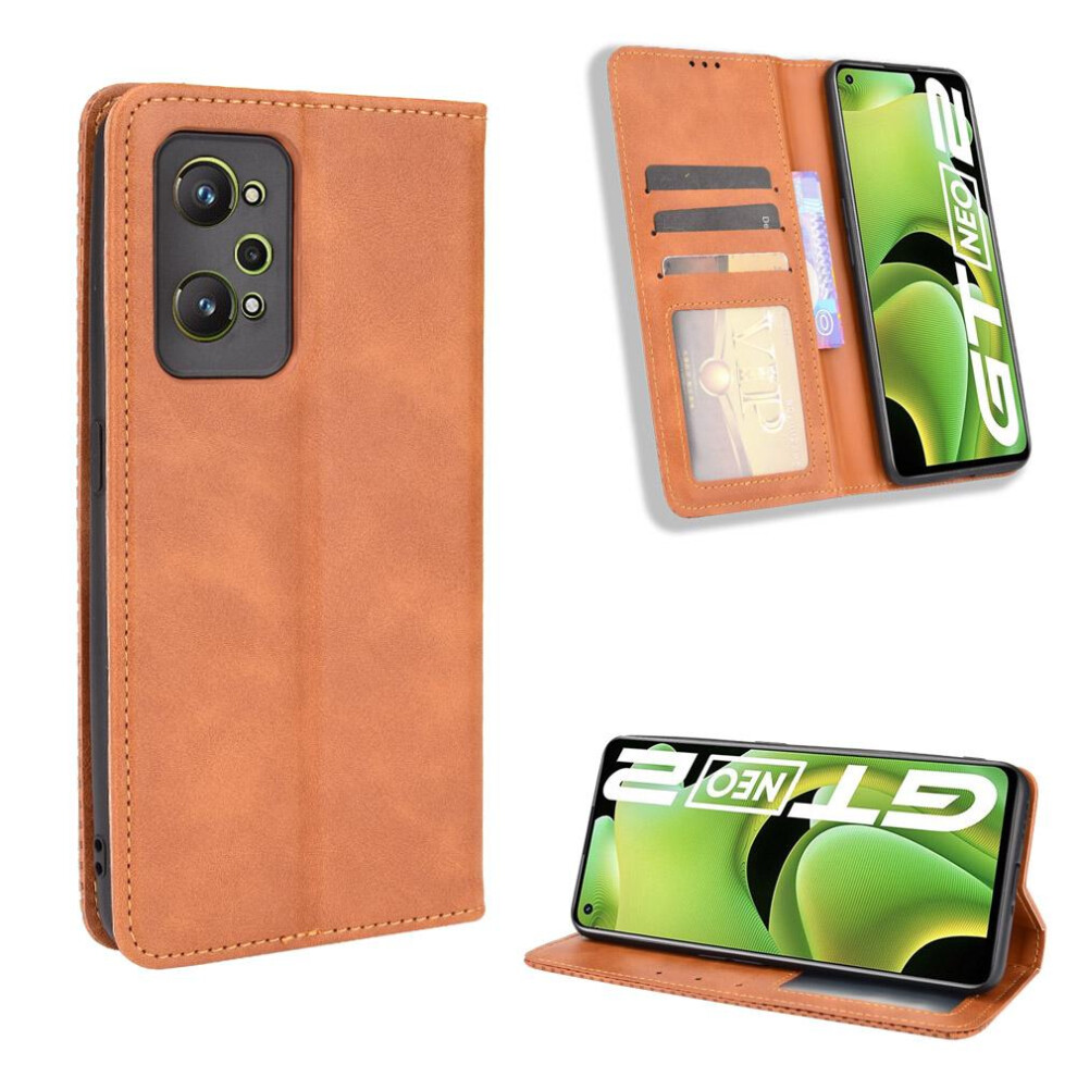(Brown) Case For Realme Gt 2 Wallet Magnetic Closure Pu Leather Brown 764762559830