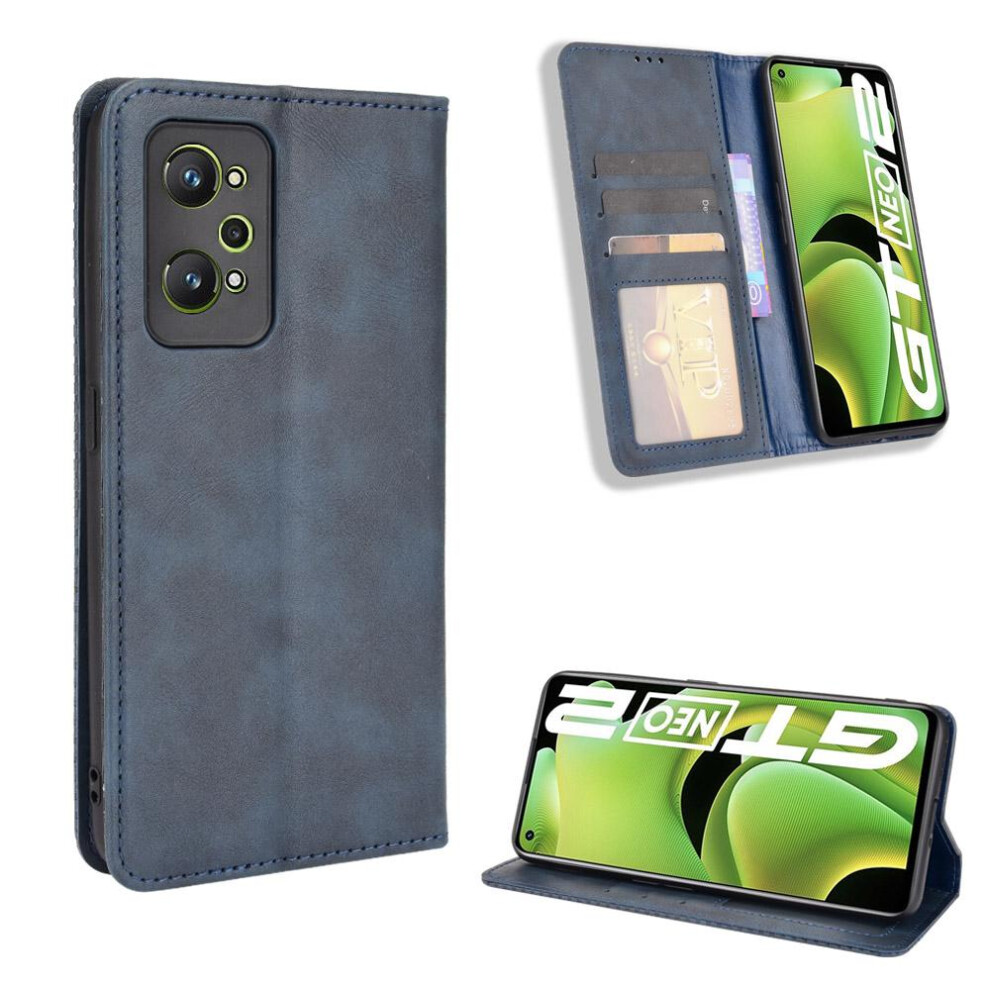 (Blue) Case For Realme Gt Neo 2 Magnetic Closure Wallet Pu Leather Blue 764762559861
